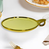 Elegant Cream Ceramic Round Serving Platter – Gold Rim & Hook Handle, 24cm